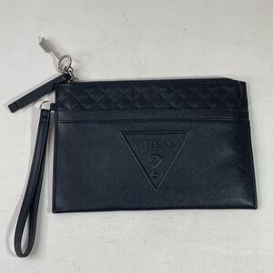 Guess Zipper Pouch Y2K Clutch Cosmetic Bag Black